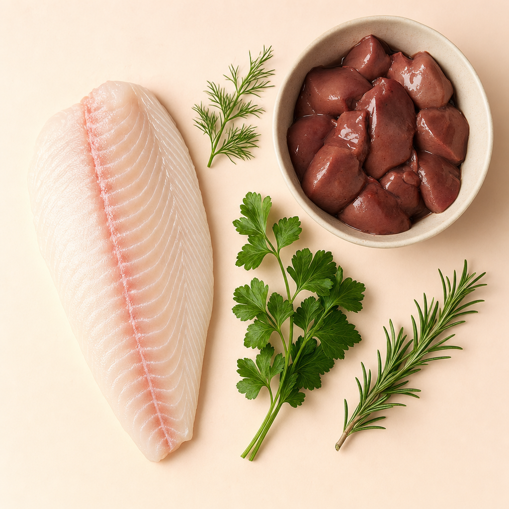 Ingrédients simples : poisson, foie de volaille, sans céréales